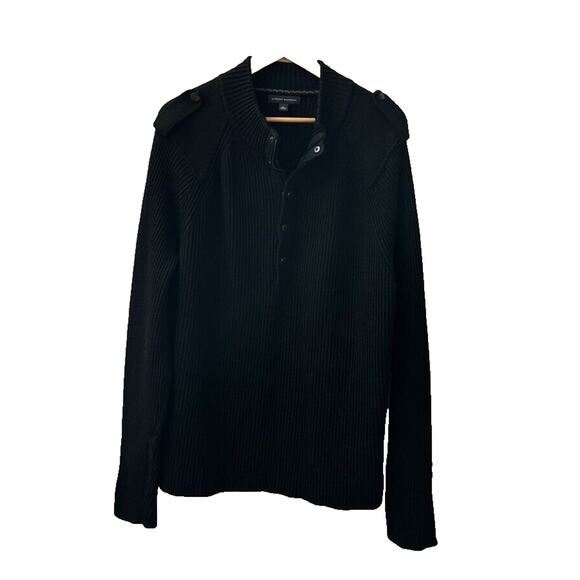 Banana Republic Mens Black Size XL 1/4 Snap Zip Sweater 100% Wool Ribbed Soft - Picture 1 of 12